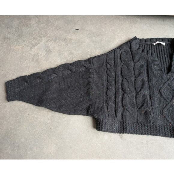 DOUBLE ZERO Chunky Knit Sweater Women's Size Medium Flecked Black Cropped V-Neck - Picture 4 of 9